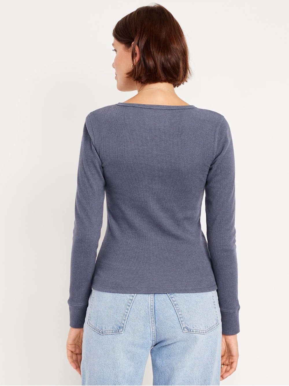 Cozy Blue Ribbed Henley - Picture 3 of 4